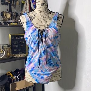One piece tie dye style bathing suit